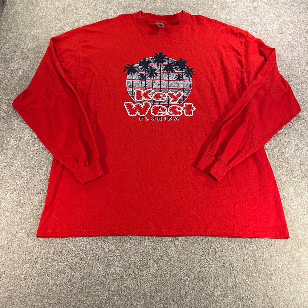 Gildan Key West Florida Long Sleeve Shirt Mens 2XL Red Graphic‎ Palm Tree